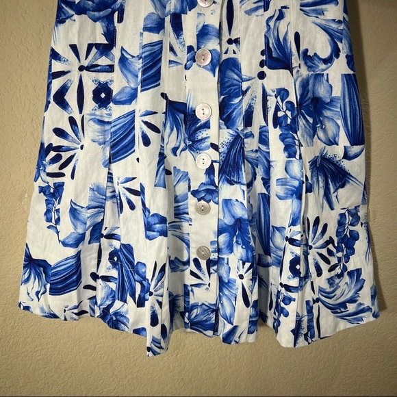 Caroline Constas white blue linen blend Garden tile Farm mini dress Sz 6 Party - Picture 5 of 15